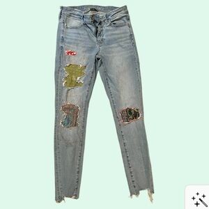 Stylish American Eagle stretch jegging Blue Patchwork Jeans